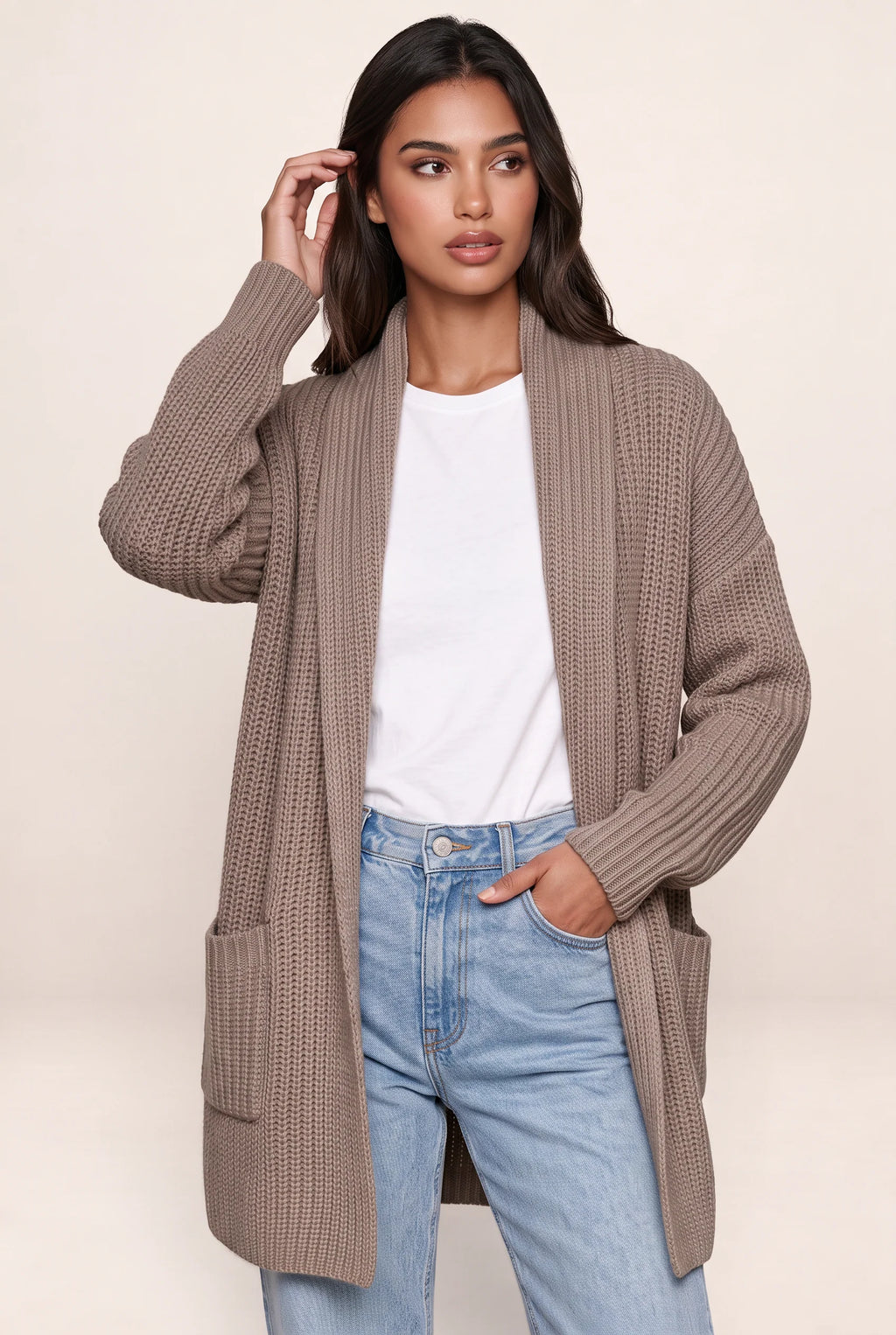 Women's Long Cardigan with Pockets - Soft Knit Style