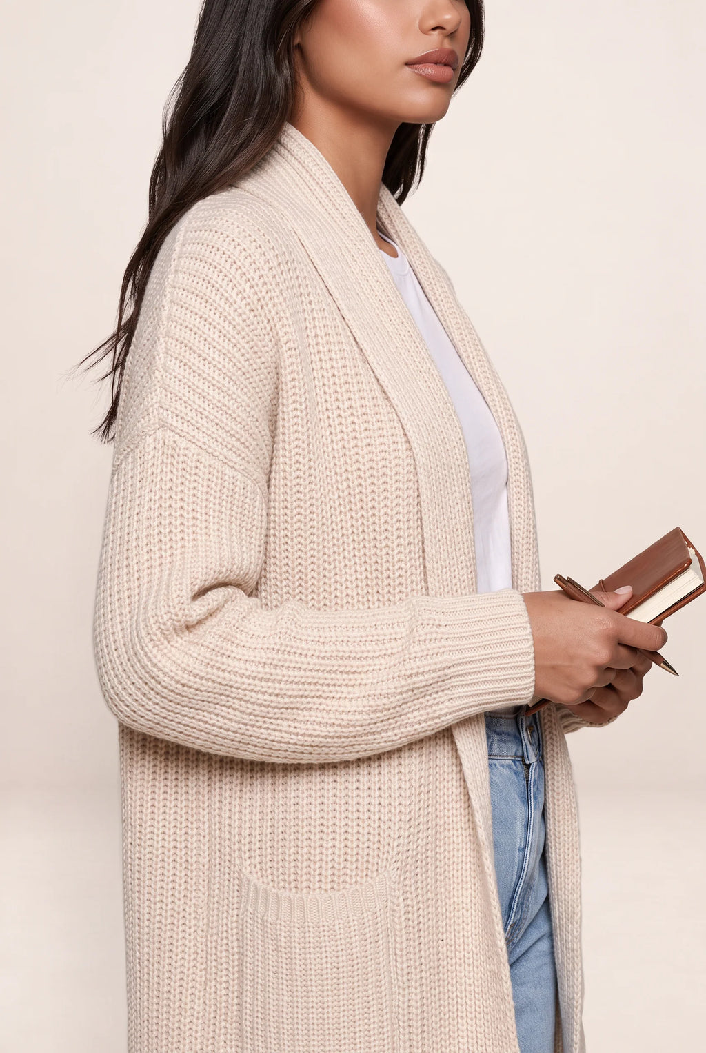 Women's Long Cardigan with Pockets - Soft Knit Style