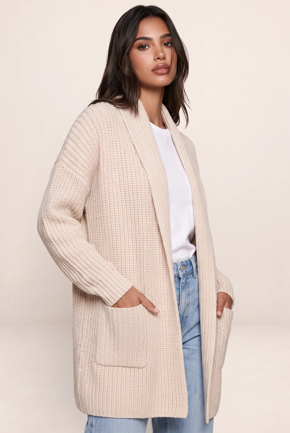 Women's Long Cardigan with Pockets - Soft Knit Style