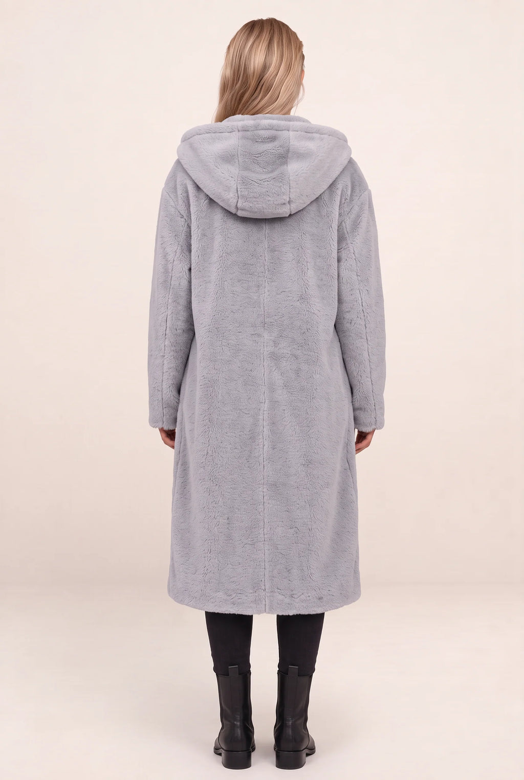 Women's Long Hooded Teddy Coat with Plush Borg Texture