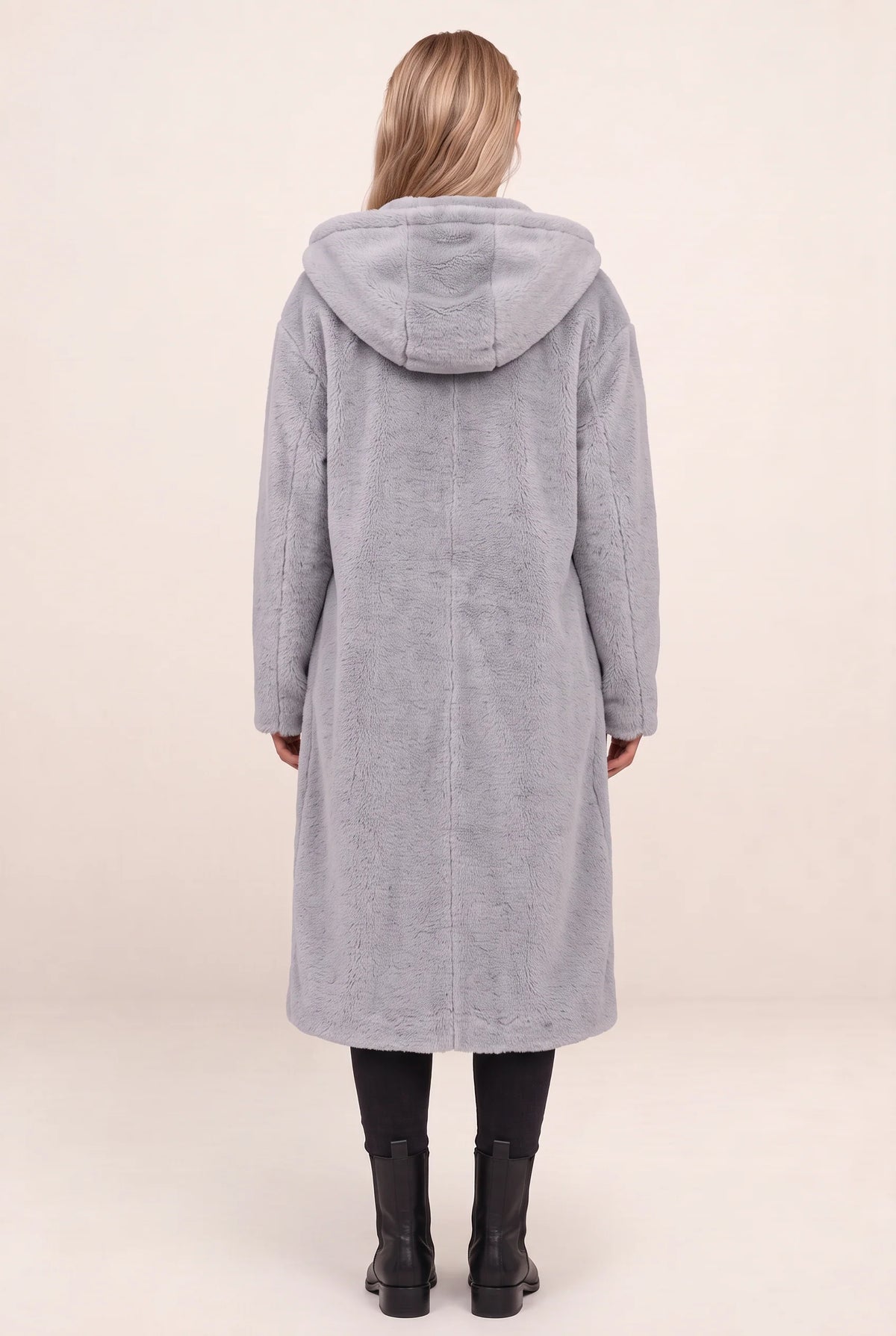 Women's Long Hooded Teddy Coat with Plush Borg Texture