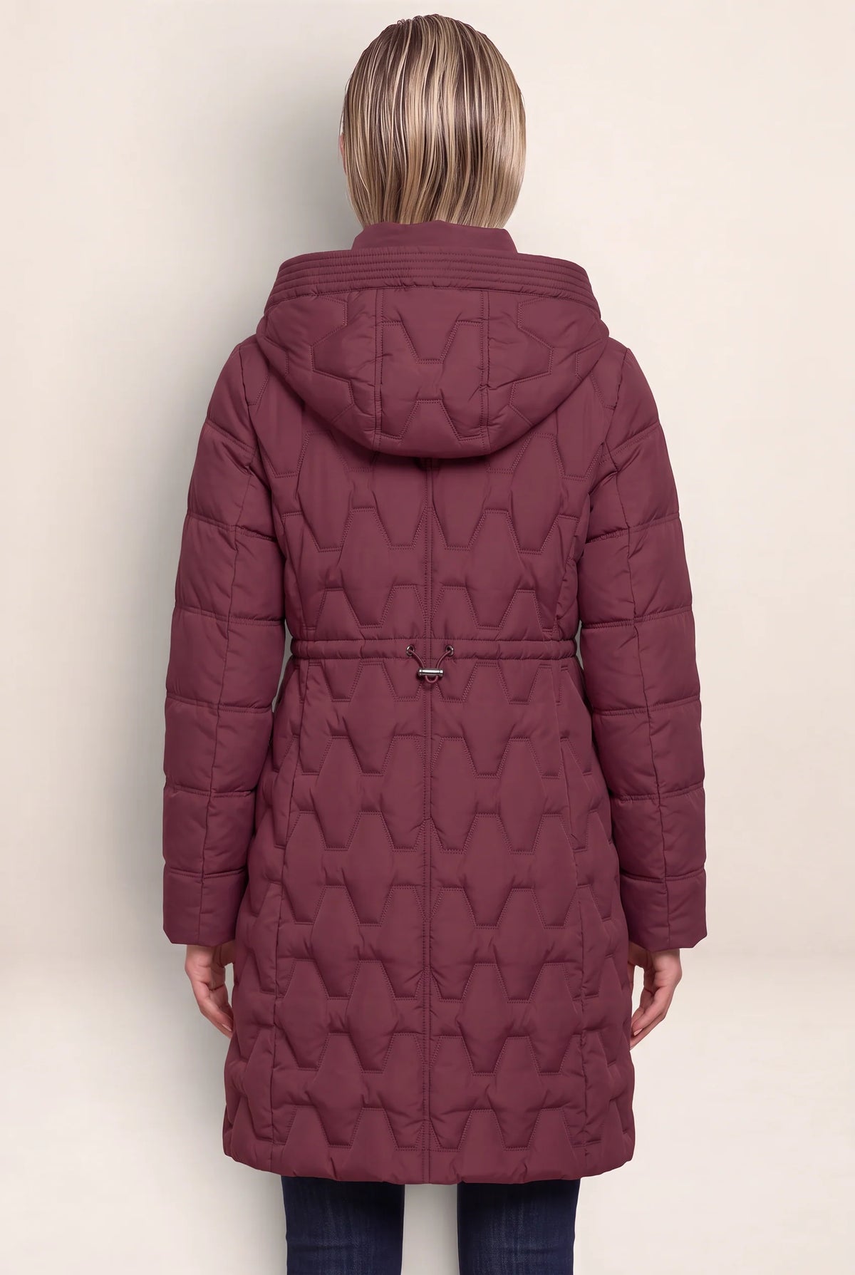 Women's Long Puffer Coat with Geometric Quilting