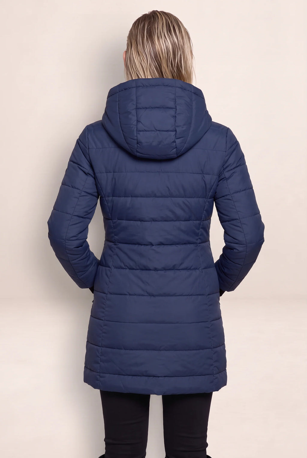 Women's Long Puffer Coat with Hood & Zip Closure