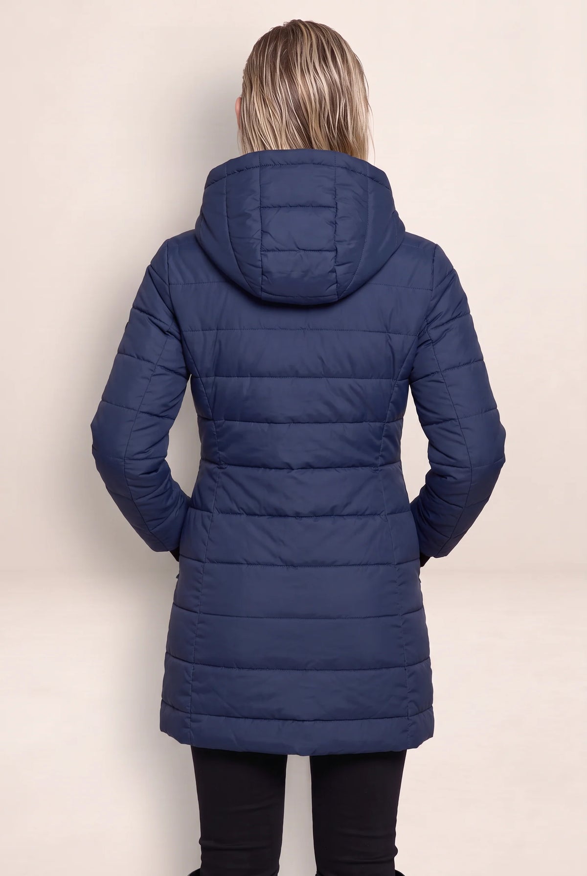 Women's Long Puffer Coat with Hood & Zip Closure