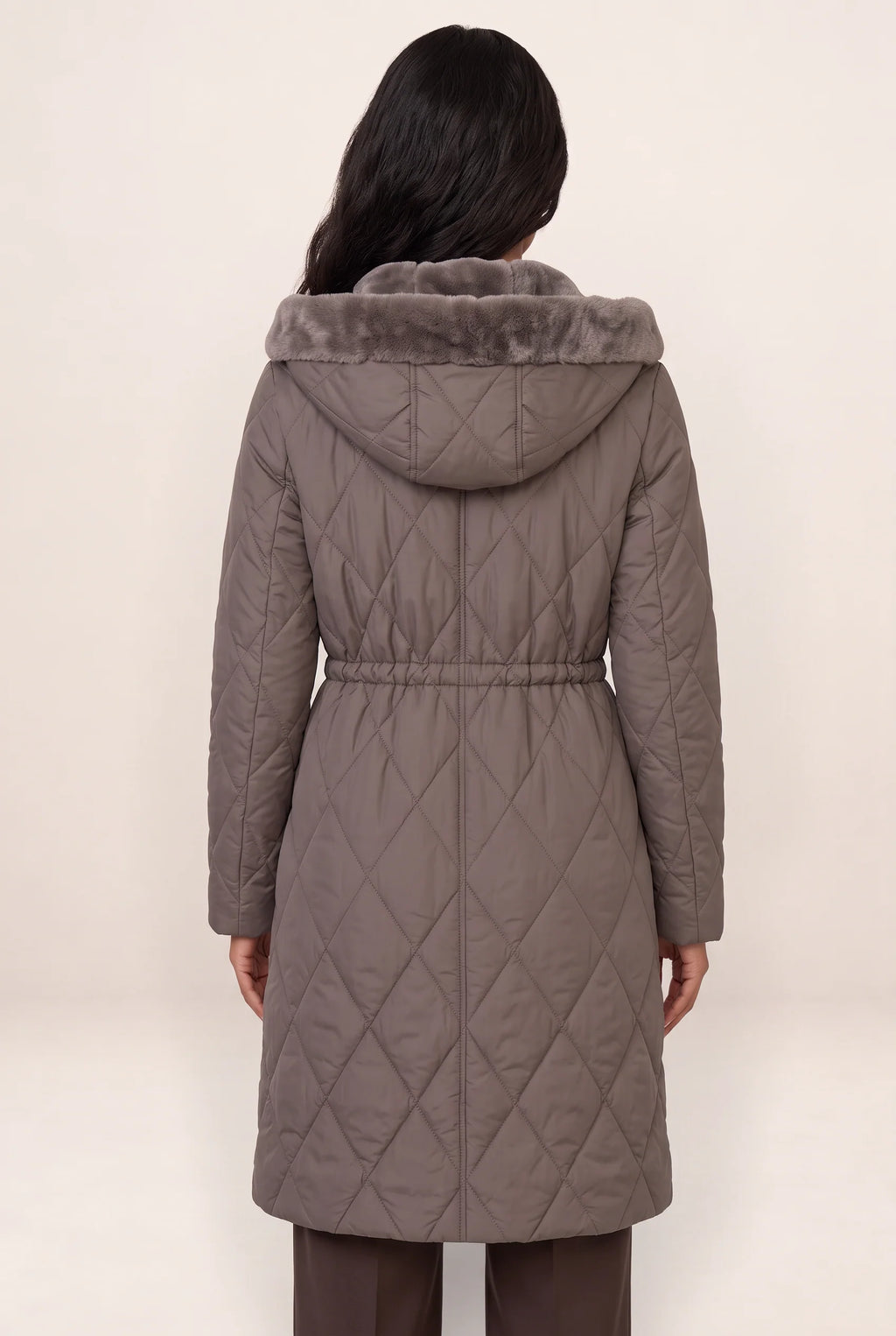 Women's Long Quilted Puffer with Faux Fur Collar
