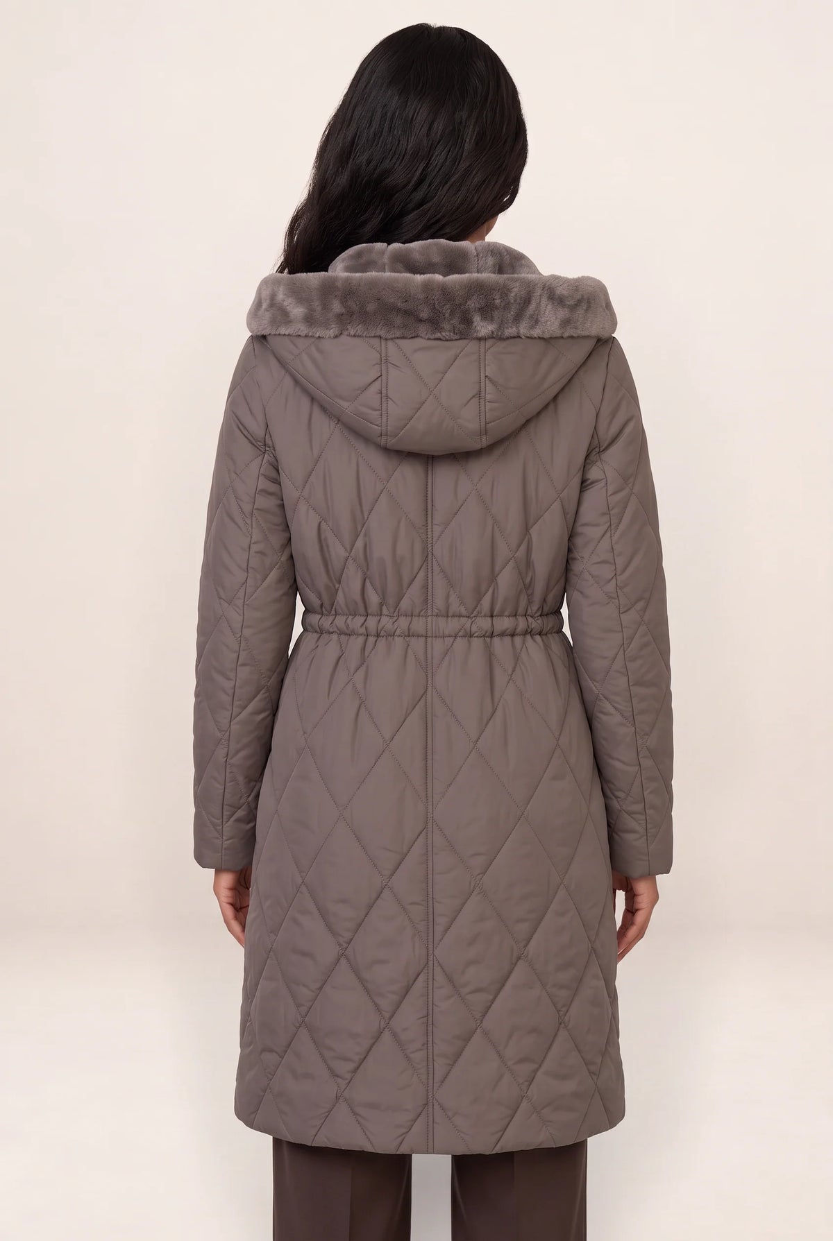 Women's Long Quilted Puffer with Faux Fur Collar
