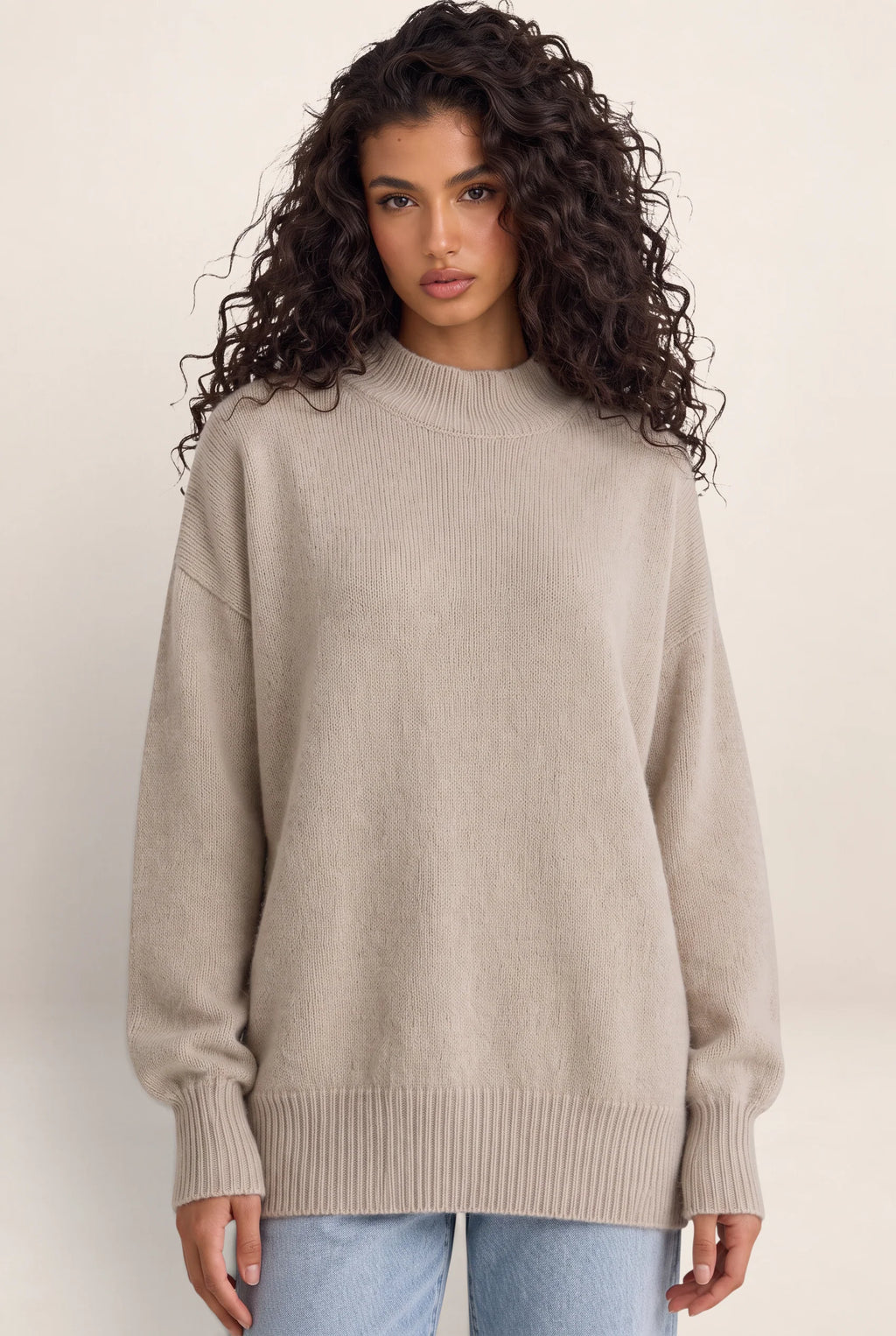 Women’s Oversized Knit Jumper – High Neck Longline Relaxed Fit