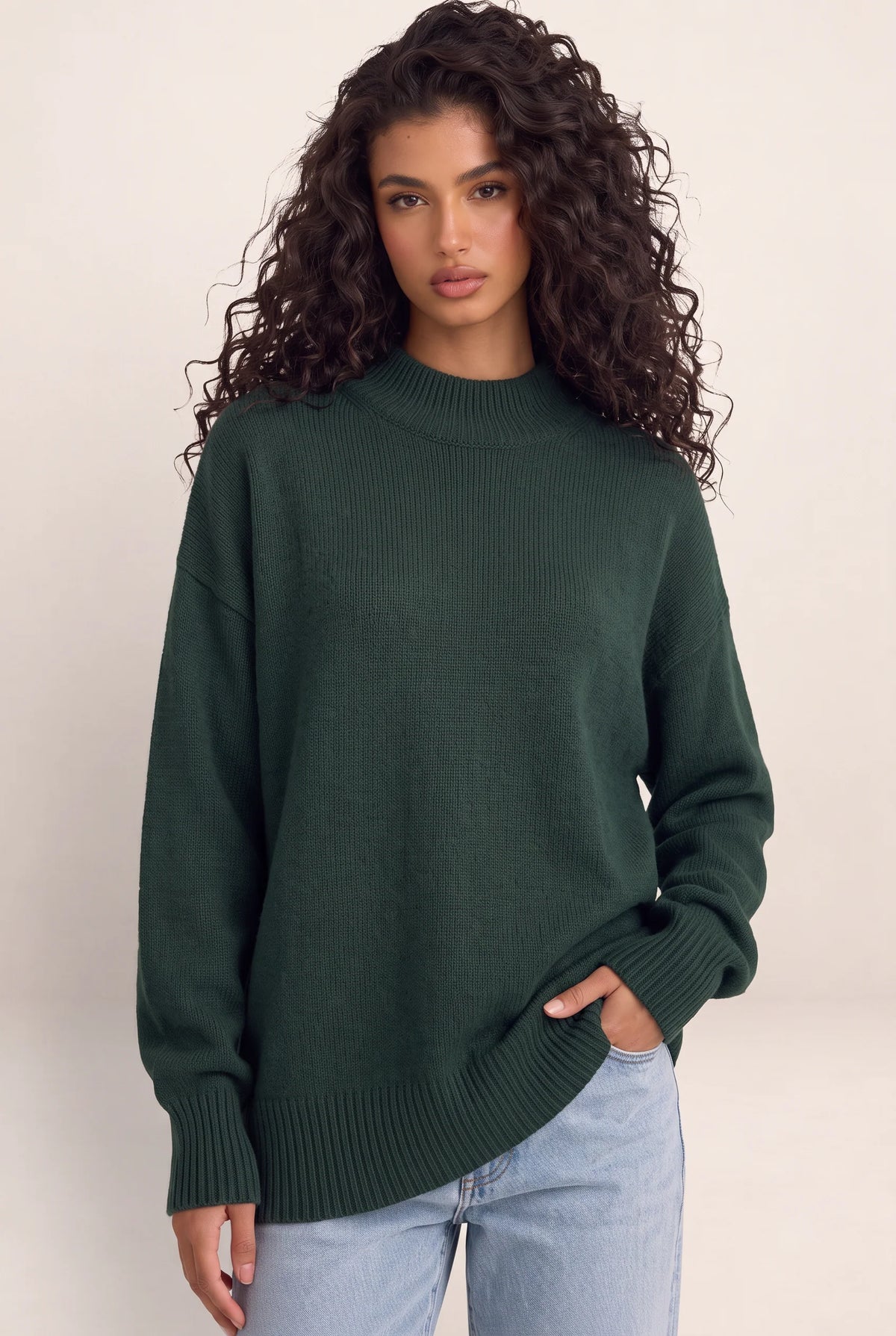 Women’s Oversized Knit Jumper – High Neck Longline Relaxed Fit