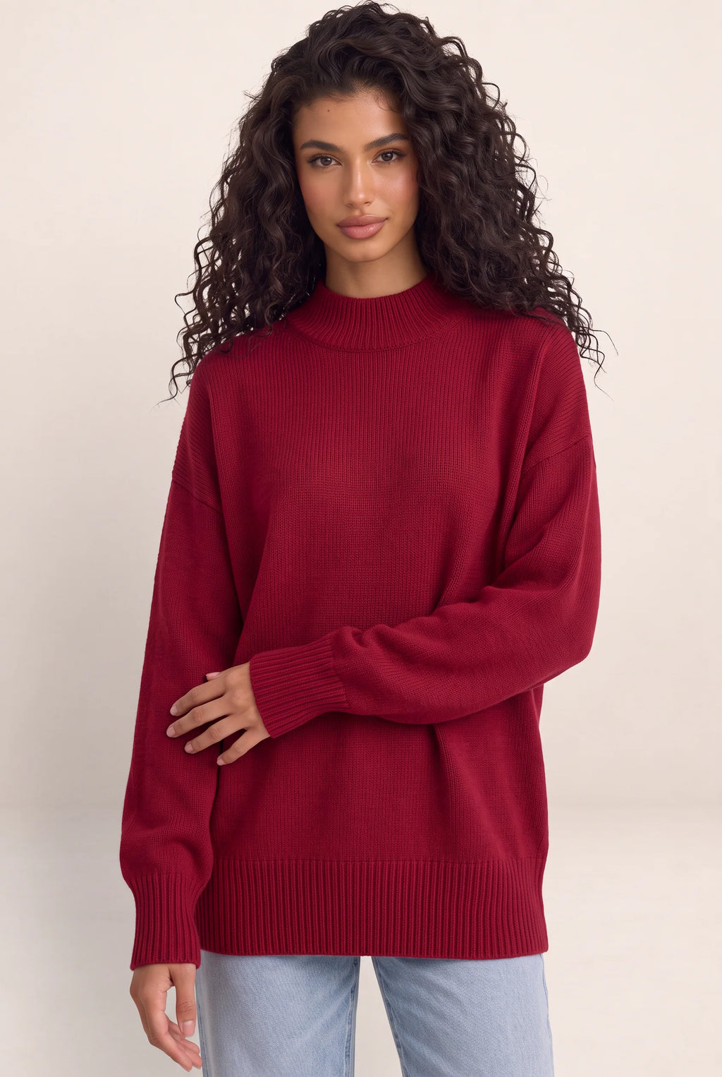 Women’s Oversized Knit Jumper – High Neck Longline Relaxed Fit