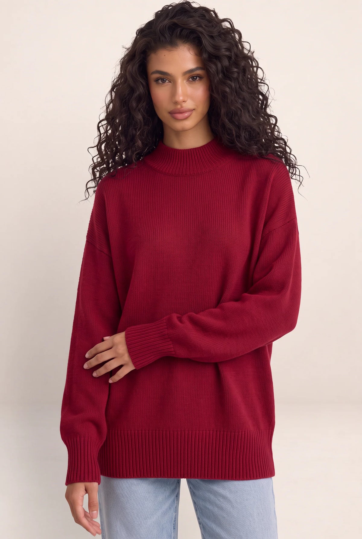 Women’s Oversized Knit Jumper – High Neck Longline Relaxed Fit