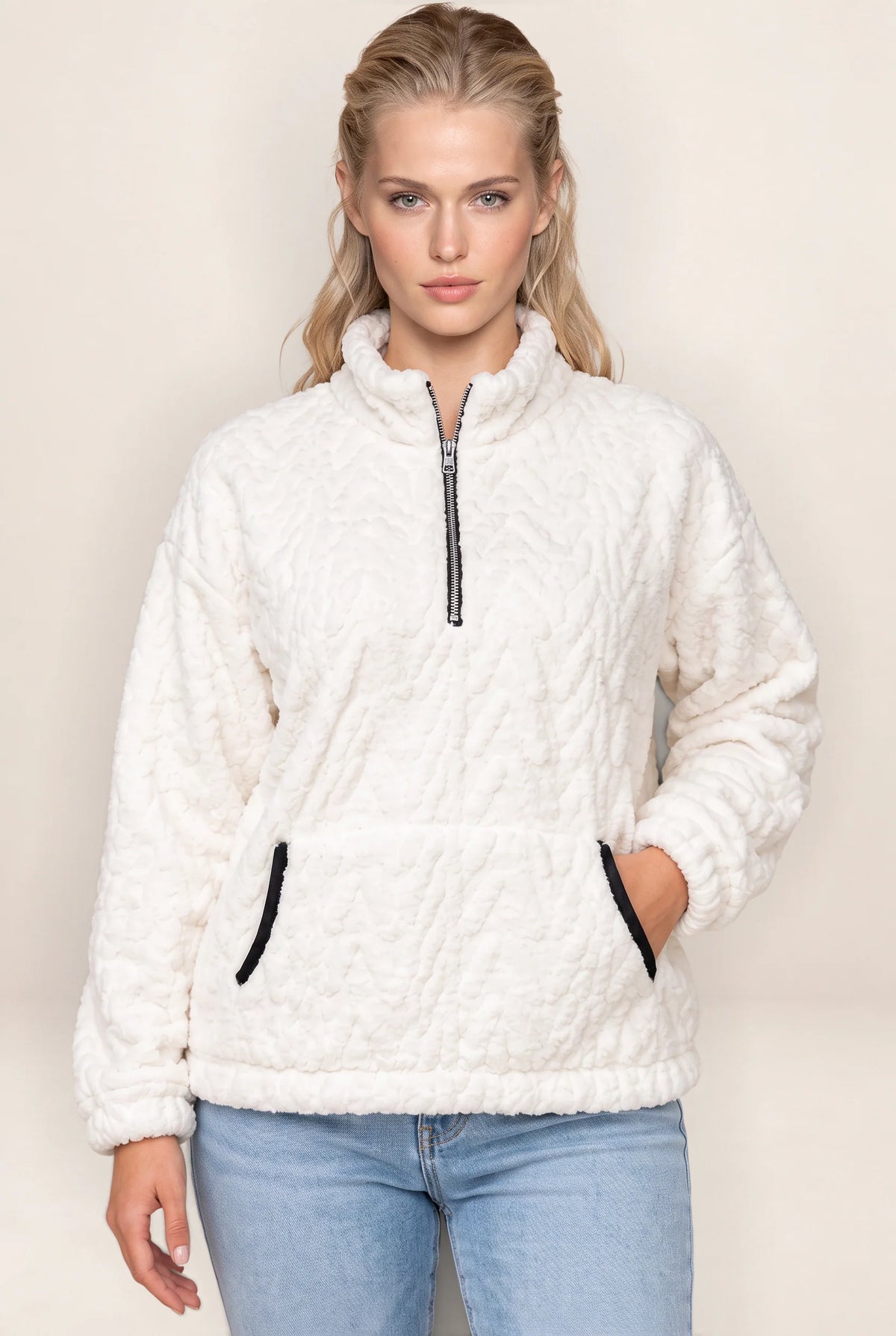 Women's Plush Half Zip Pullover with High Neck Design