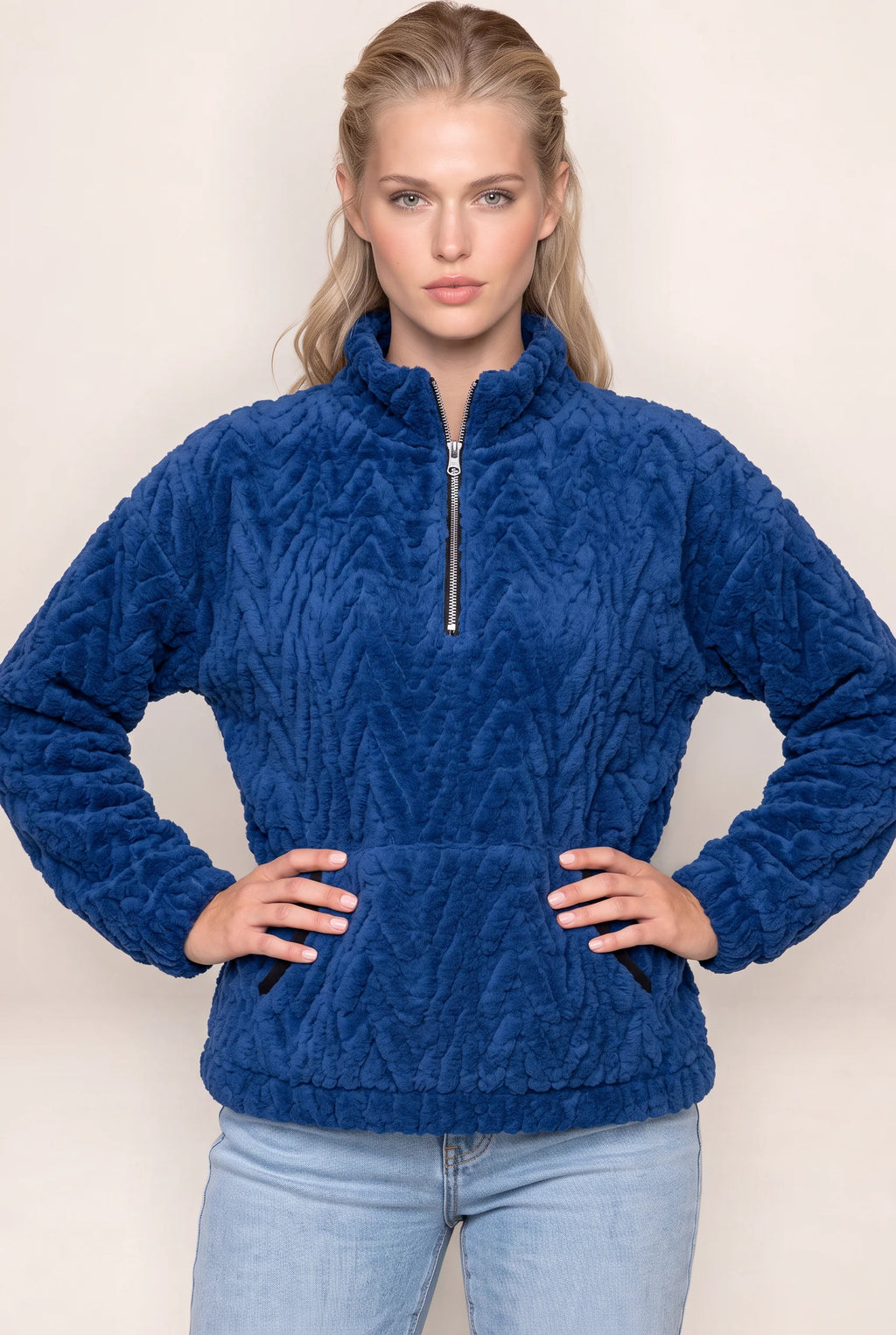 Women's Plush Half Zip Pullover with High Neck Design