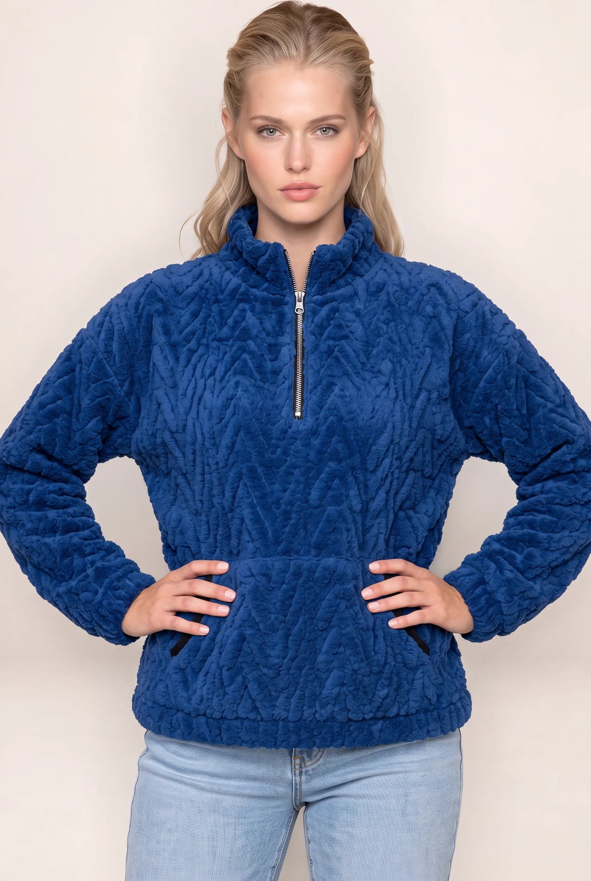 Women's Plush Half Zip Pullover with High Neck Design