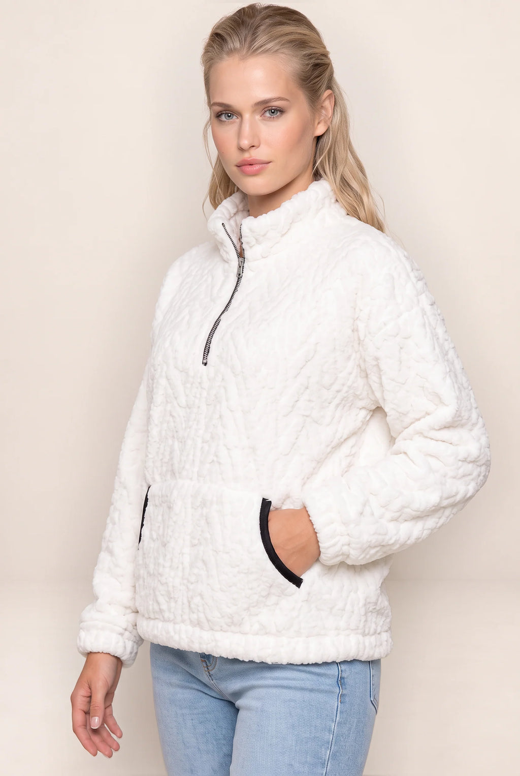 Women's Plush Half Zip Pullover with High Neck Design