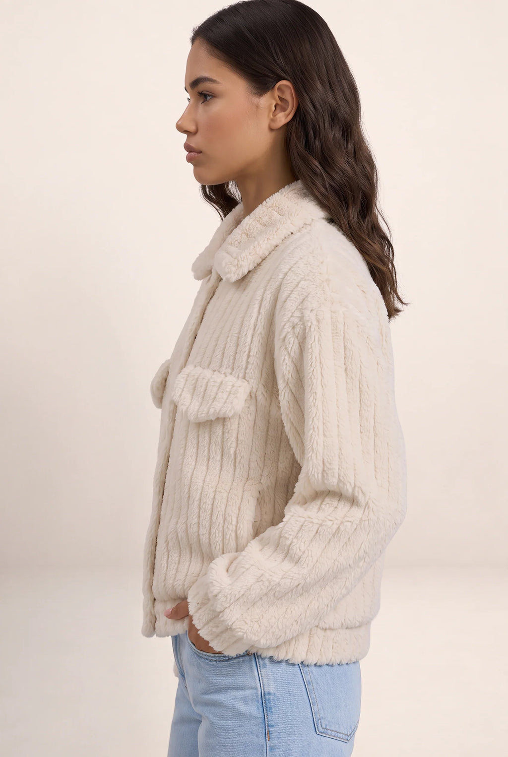 Women's Plush Teddy Jacket with Button-Up Front
