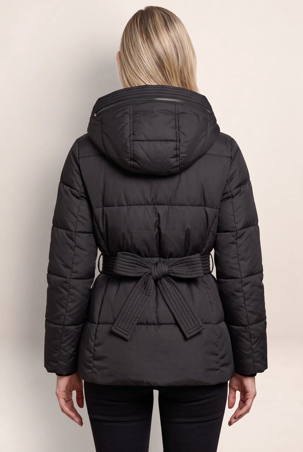Women's Puffer Jacket with High Collar & Defined Waist