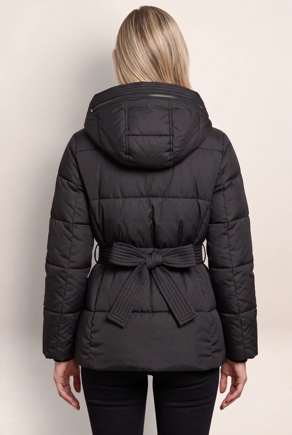 Women's Puffer Jacket with High Collar & Defined Waist