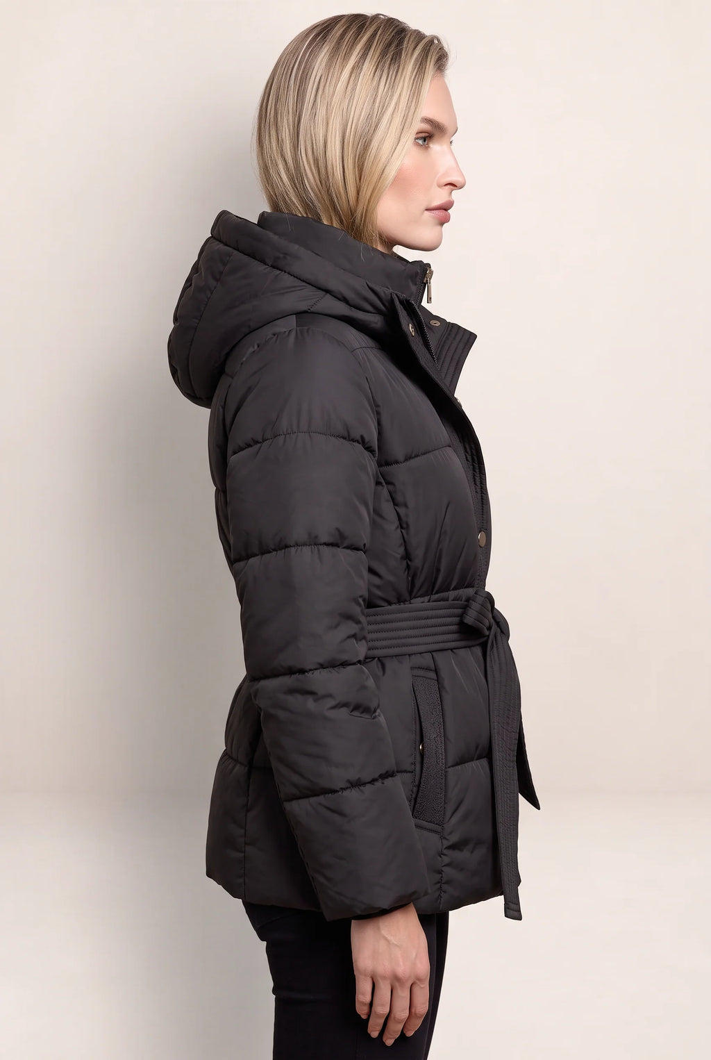 Women's Puffer Jacket with High Collar & Defined Waist