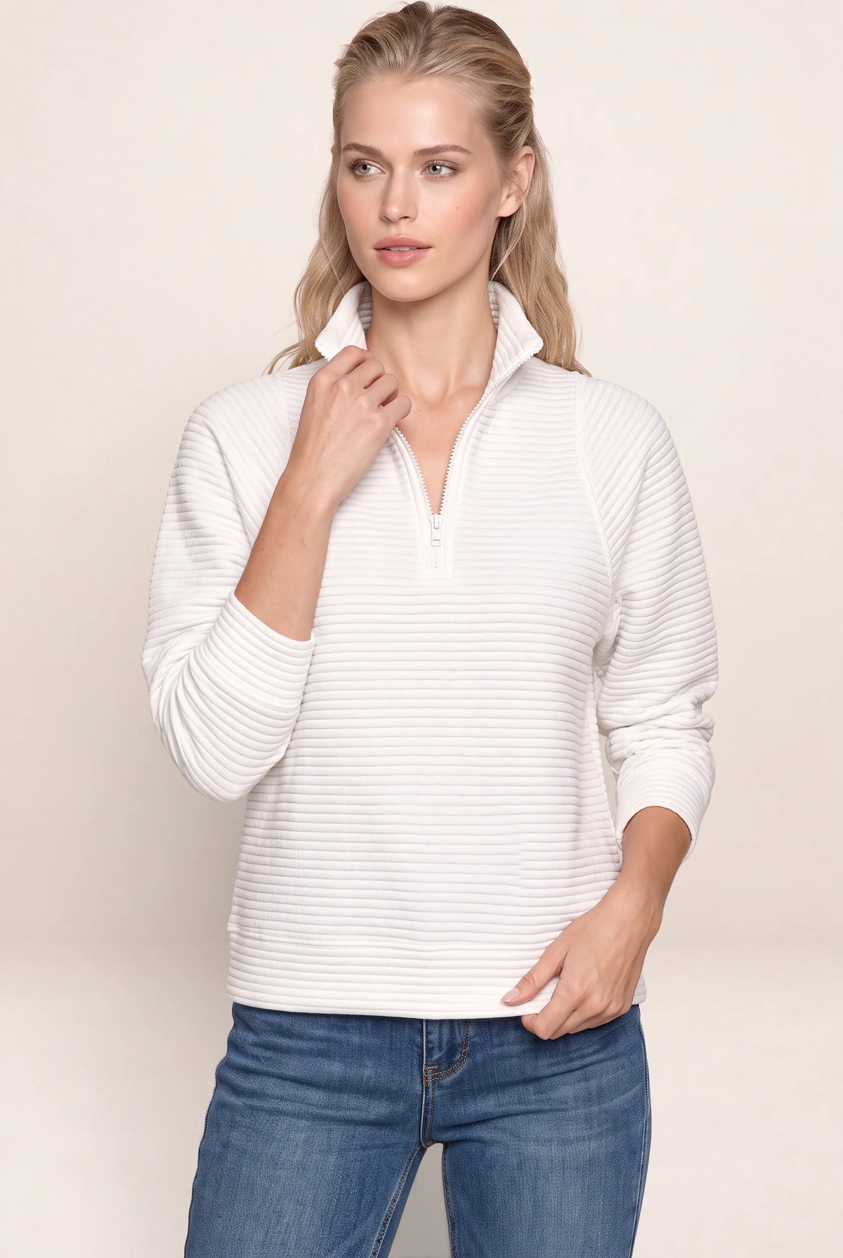 Women's Ribbed Half Zip Pullover – Casual Knit Zip Neck Jumper