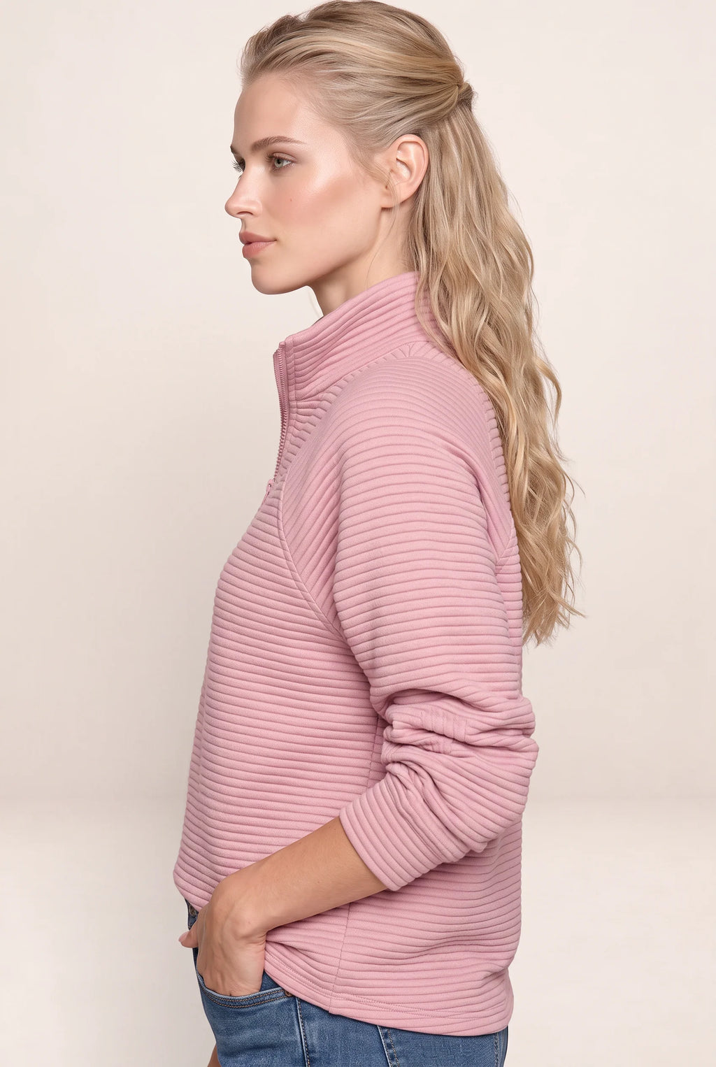 Women's Ribbed Half Zip Pullover – Casual Knit Zip Neck Jumper