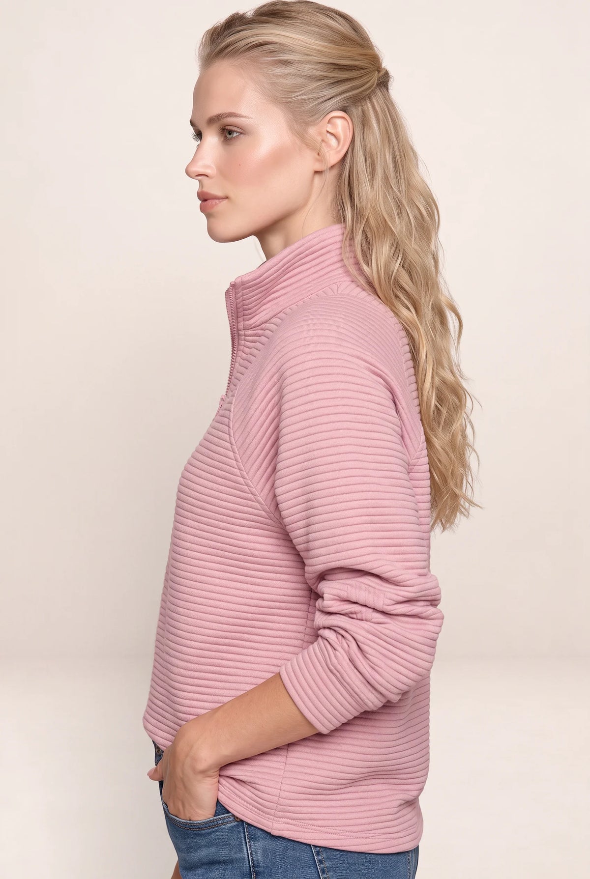 Women's Ribbed Half Zip Pullover – Casual Knit Zip Neck Jumper