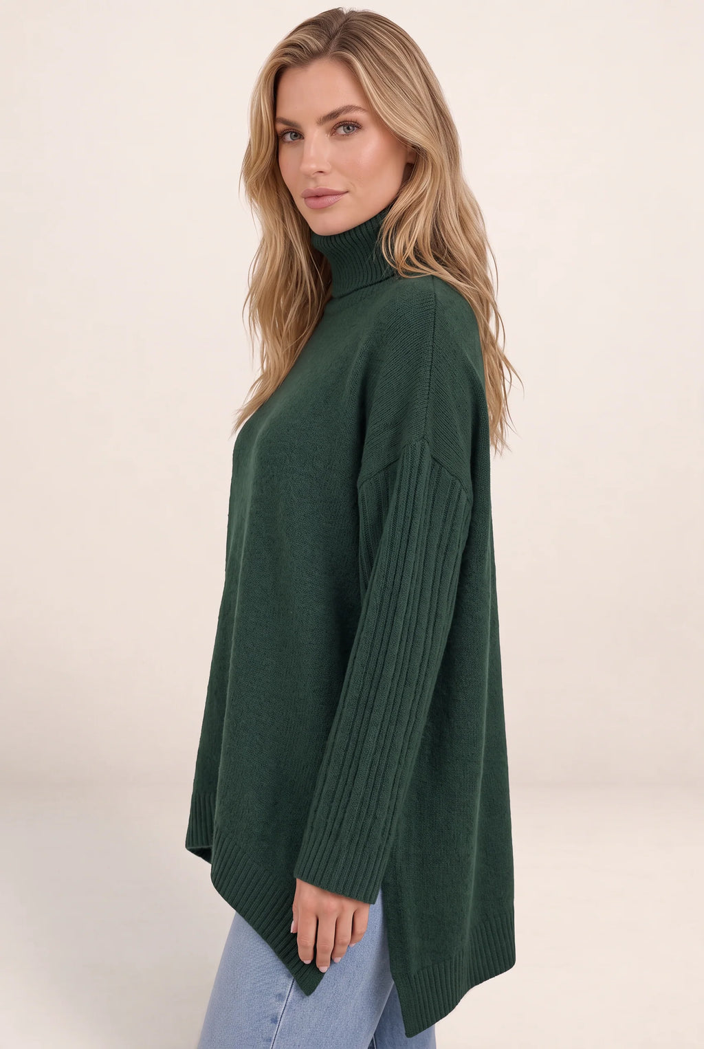 Women's Roll Neck Oversized Jumper – Soft Knit Longline Sweater