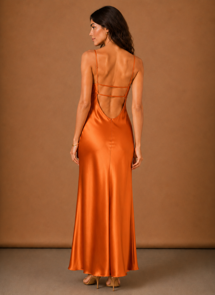 Women’s Satin Cowl Neck Maxi Dress – Elegant Evening Occasion