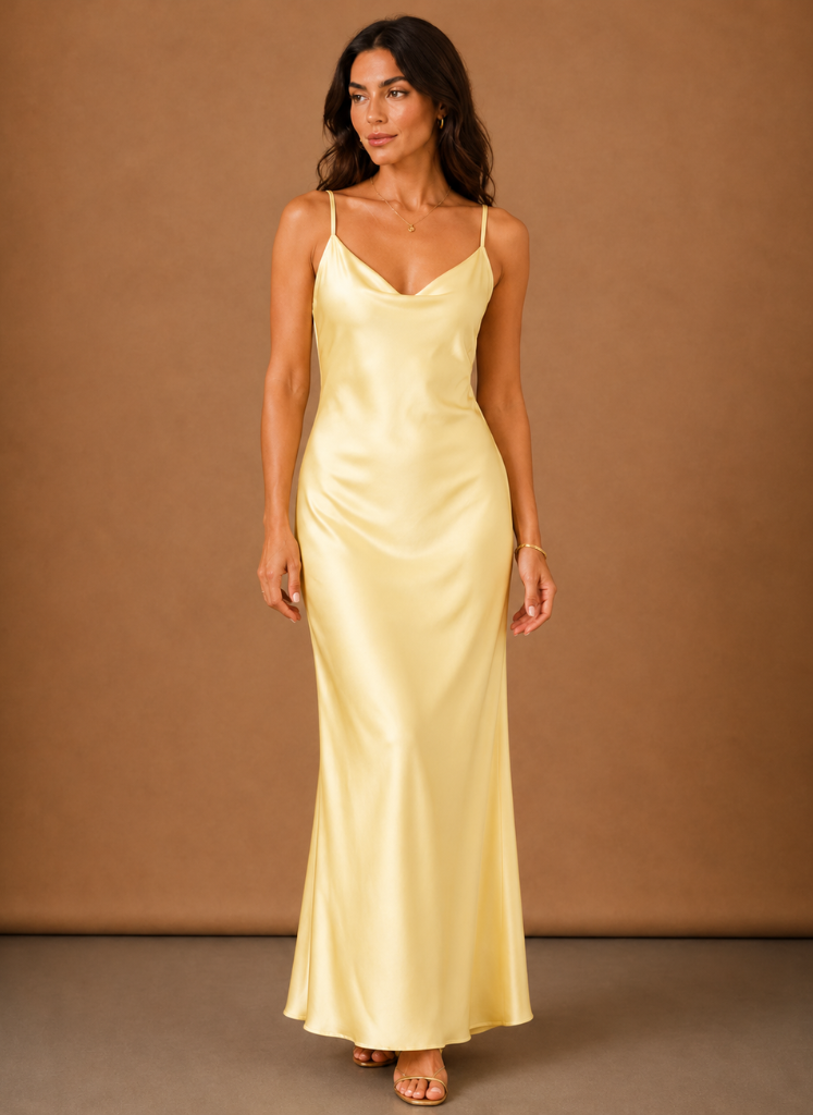Women’s Satin Cowl Neck Maxi Dress – Elegant Evening Occasion
