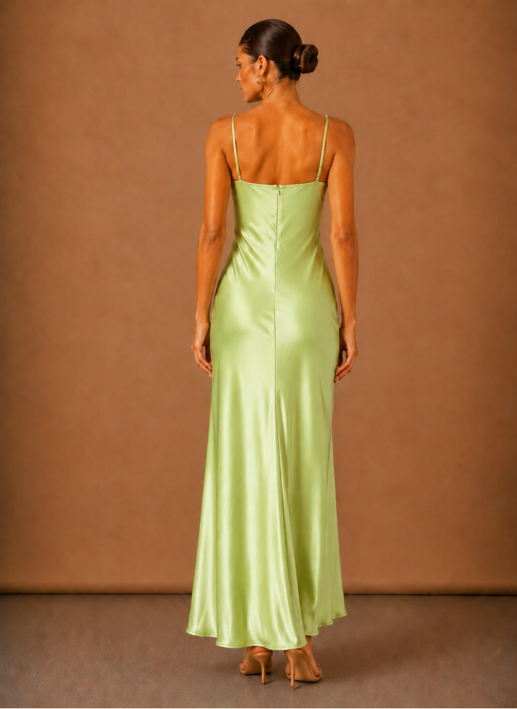 Women’s Satin Floral Detail Maxi Dress – Elegant Evening Occasion