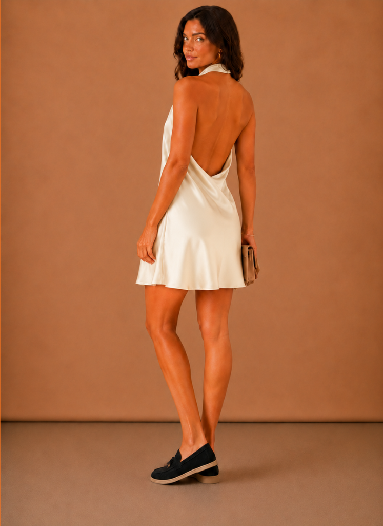 Women’s Satin Halter Mini Dress – Elegant Evening Wear