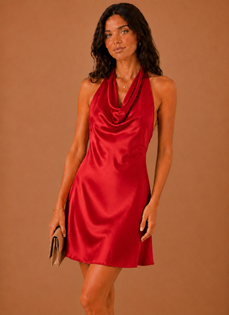 Women’s Satin Halter Mini Dress – Elegant Evening Wear