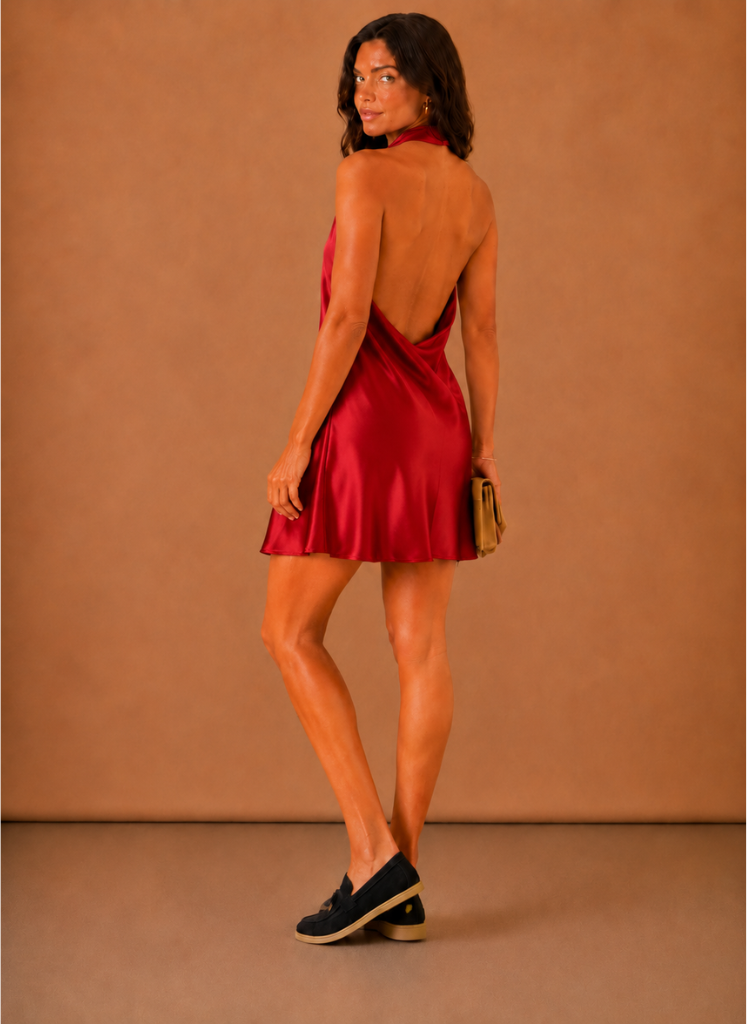 Women’s Satin Halter Mini Dress – Elegant Evening Wear
