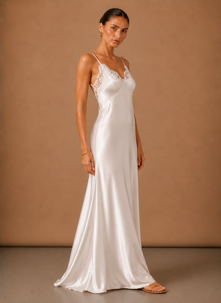 Women’s Satin Lace Maxi Dress – Elegant Evening Occasion