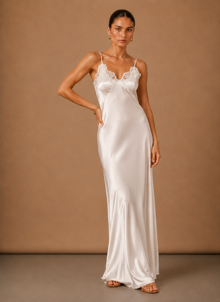 Women’s Satin Lace Maxi Dress – Elegant Evening Occasion