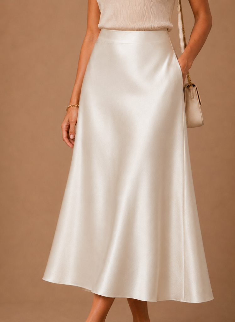 Women's Satin Midi Skirt – Elegant A-Line Flowing