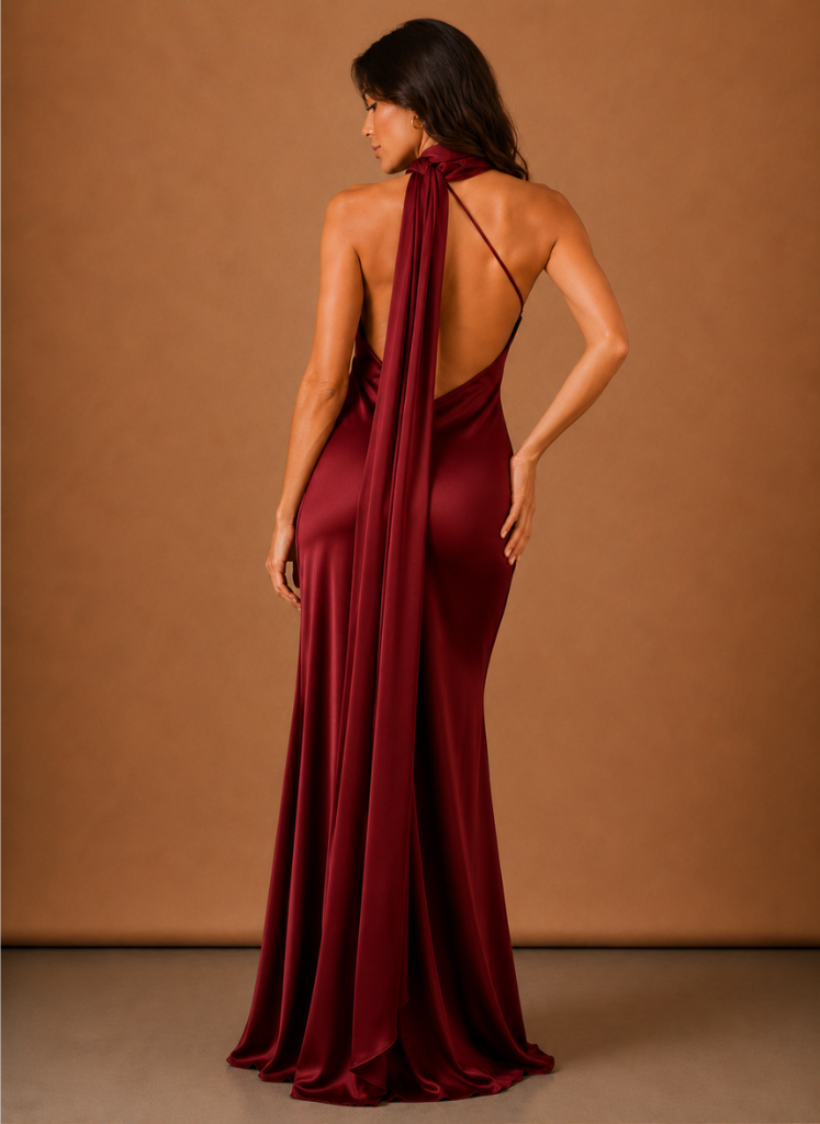 Women’s Satin One Shoulder Maxi Dress – Elegant Evening Occasion