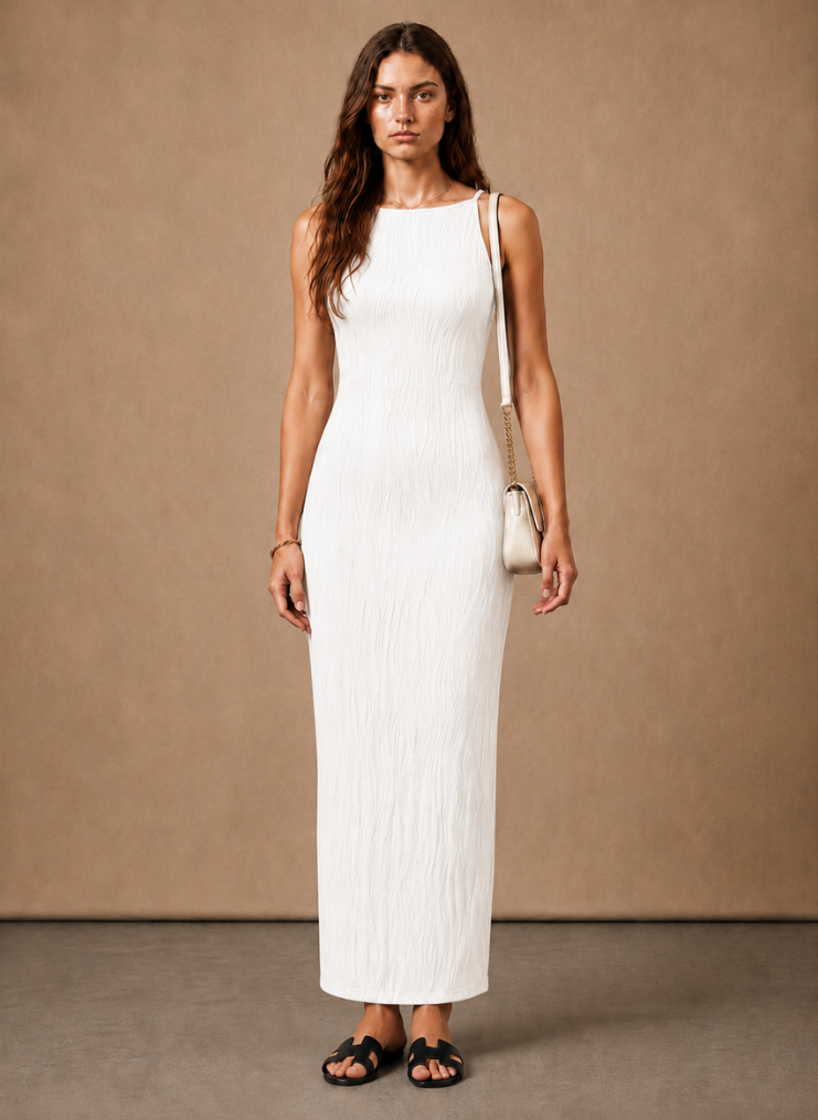 Women's Sleeveless Maxi Dress – Slim Fit Textured Summer