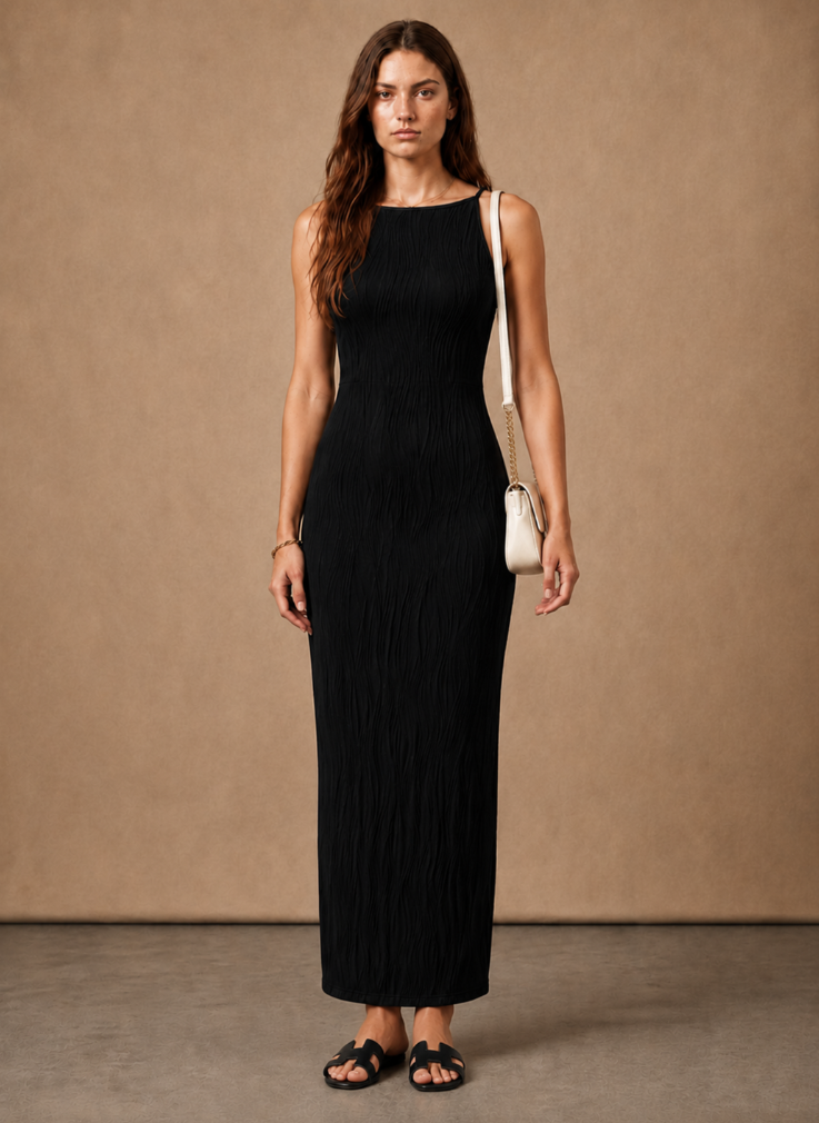 Women's Sleeveless Maxi Dress – Slim Fit Textured Summer
