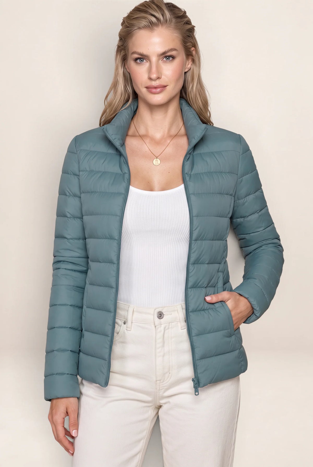 Women's Slim Fit Puffer Jacket -  Zip-Up Coat