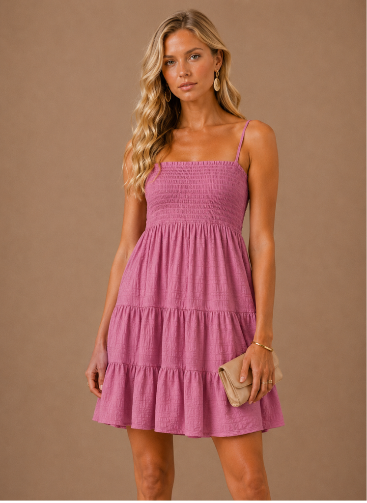 Women's Smocked Mini Dress – Tiered Summer Casual