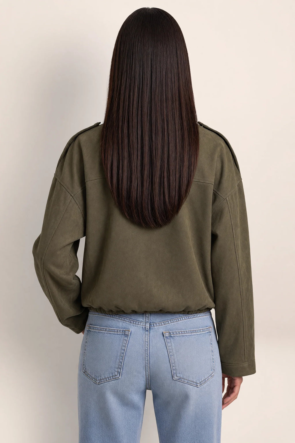 Women's Stylish Suede Look Bomber Jacket with Oversized Fit for Everyday Comfort