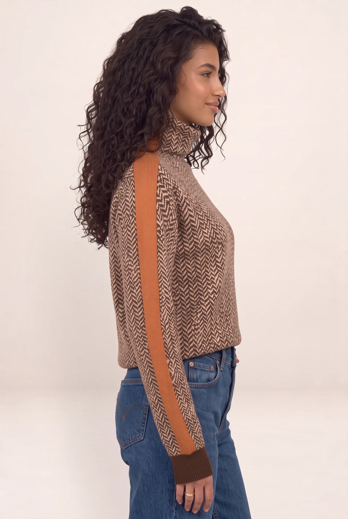 Women's Sweater with Herringbone Design & Contrast Stripes | Cozy Jumper for Effortless Style