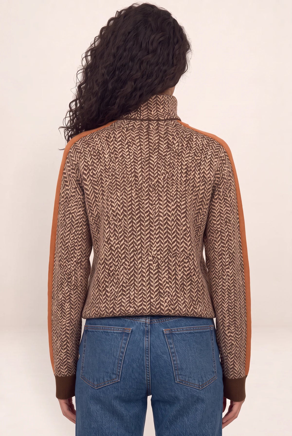 Women's Sweater with Herringbone Design & Contrast Stripes | Cozy Jumper for Effortless Style