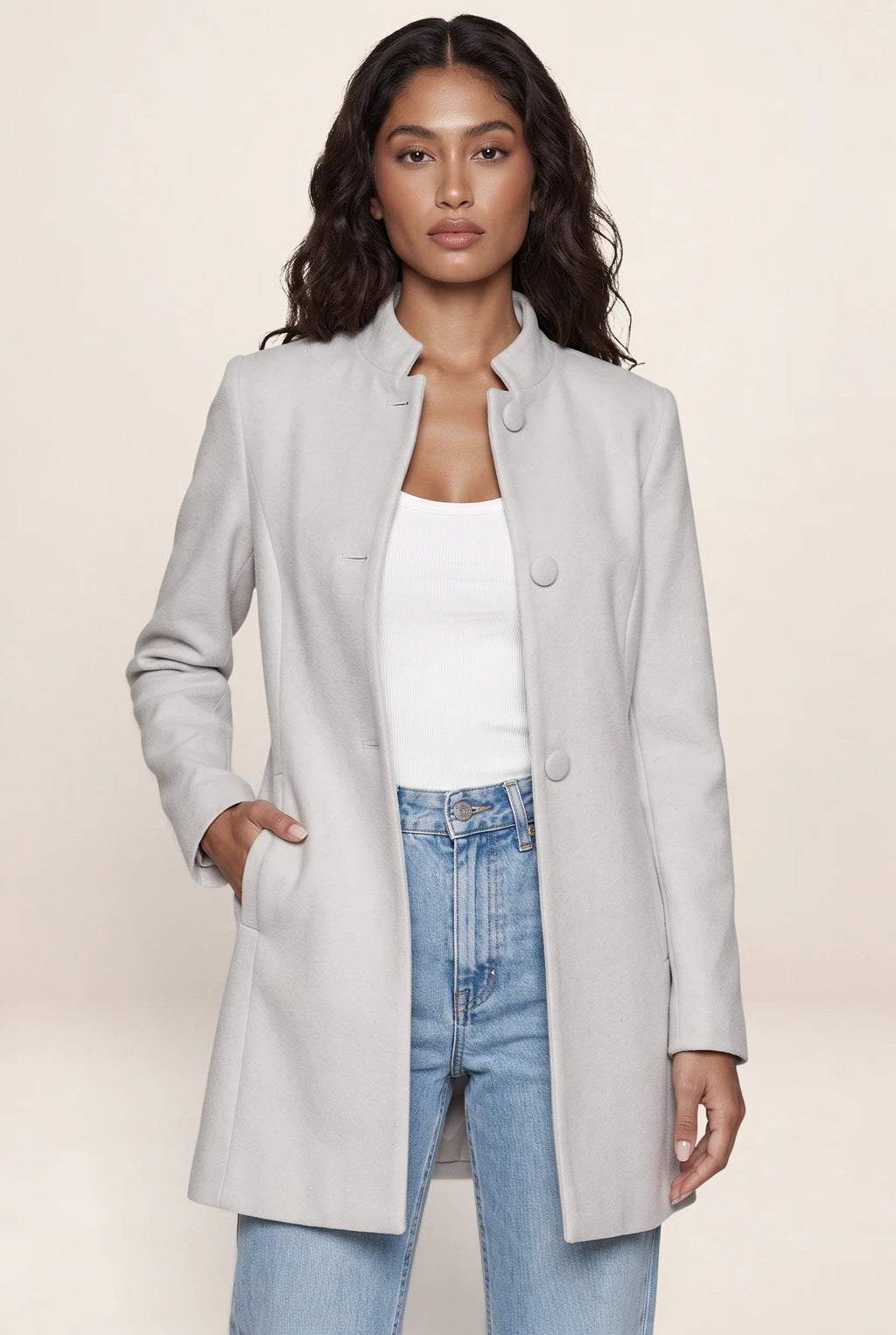 Women’s Tailored Coat – Button Front Longline Jacket