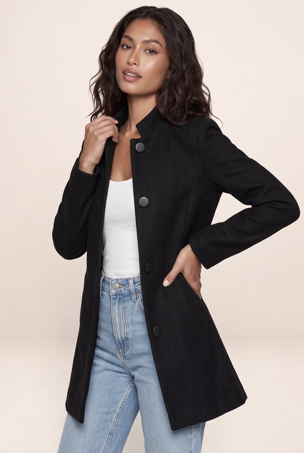Women’s Tailored Coat – Button Front Longline Jacket