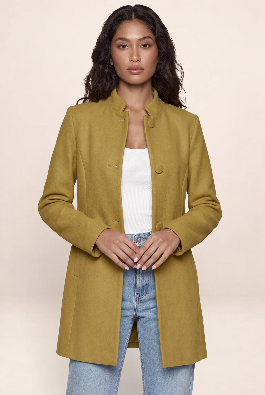 Women’s Tailored Coat – Button Front Longline Jacket