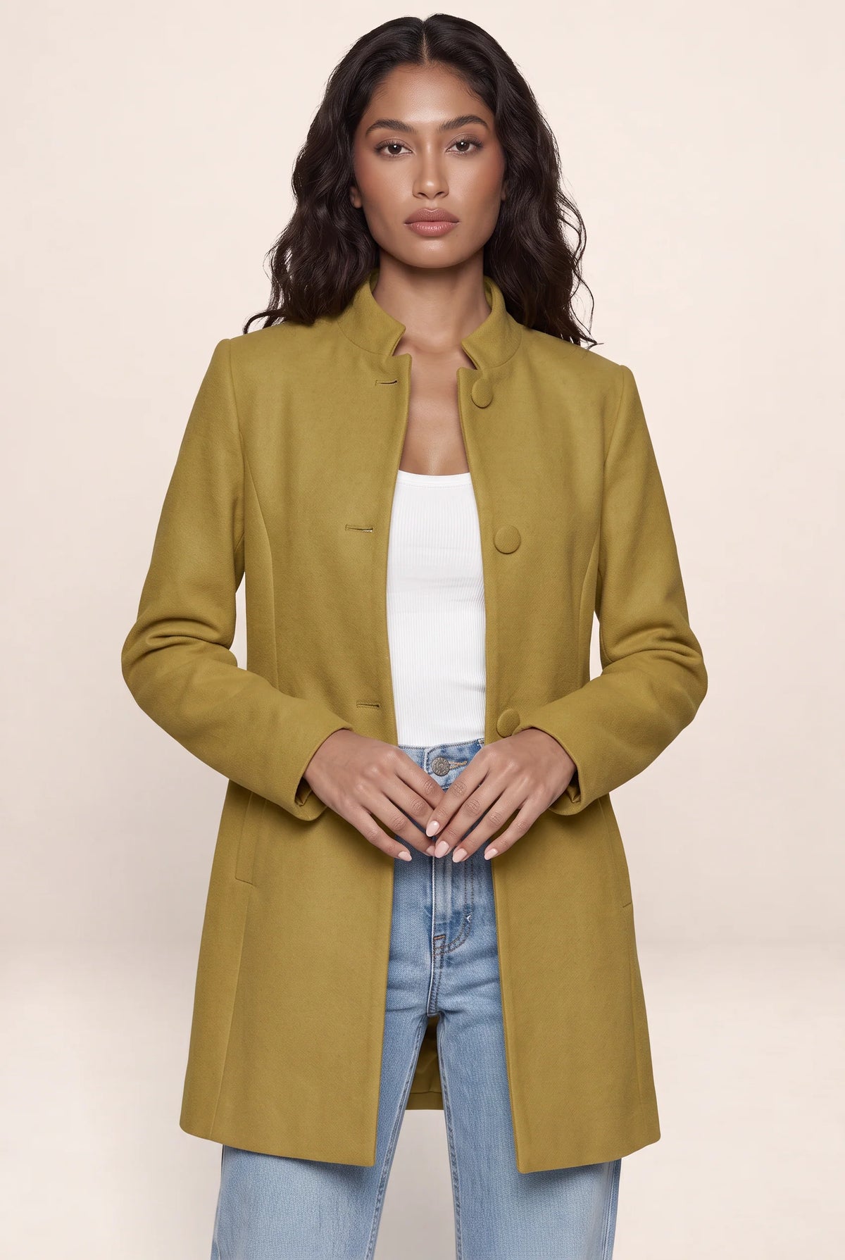 Women’s Tailored Coat – Button Front Longline Jacket