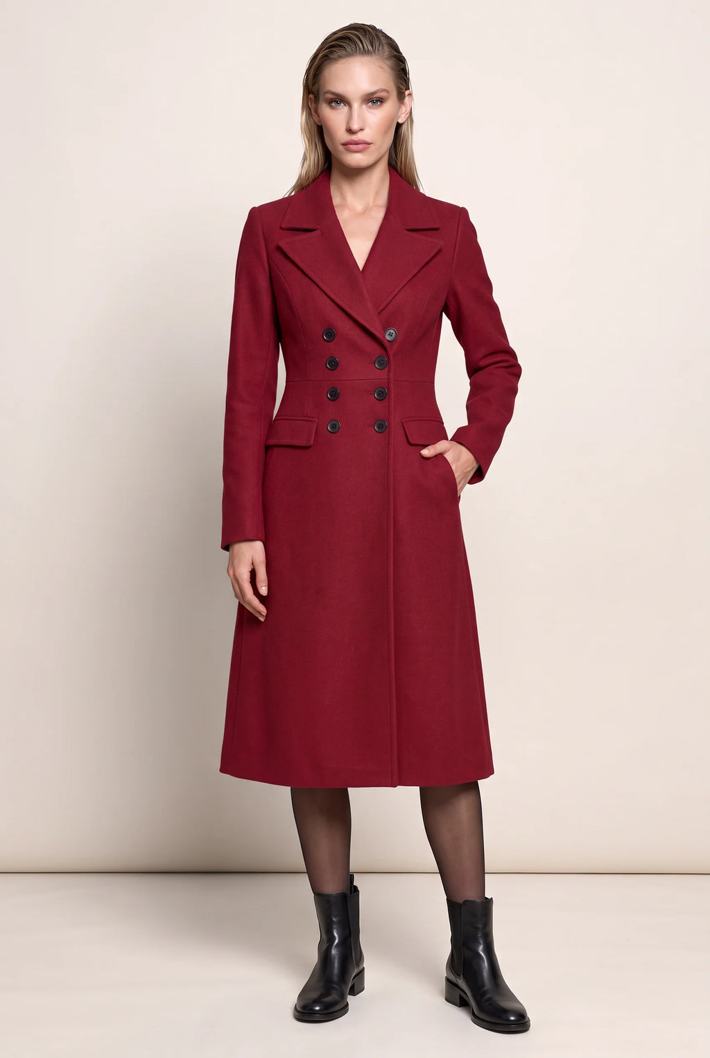 Women's Tailored Maxi Overcoat with Double-Breasted Design