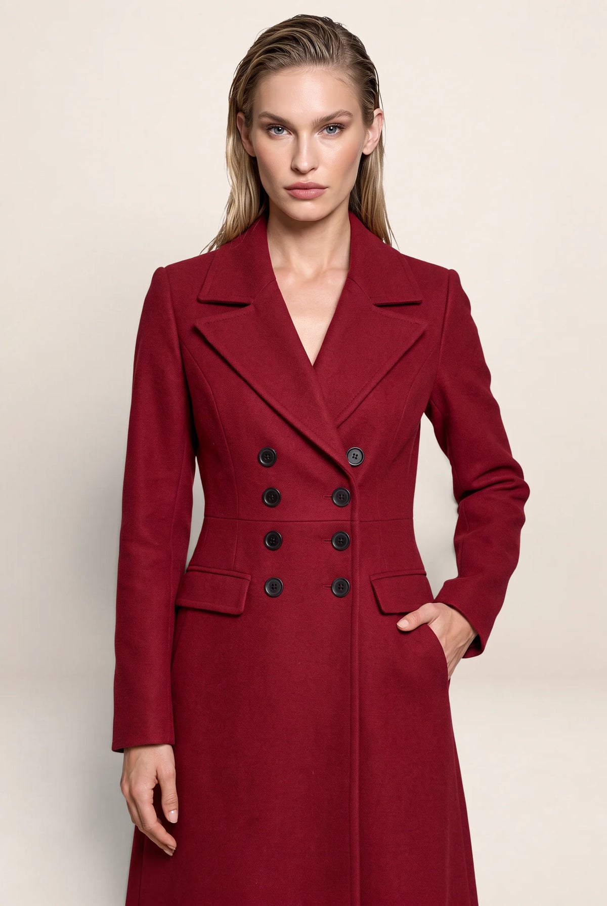 Women's Tailored Maxi Overcoat with Double-Breasted Design