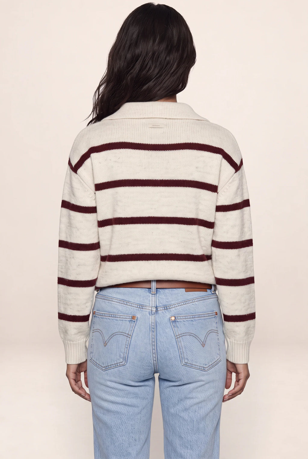 Women’s Wool Striped Jumper – Collared V-Neck Long Sleeve Knit Sweater